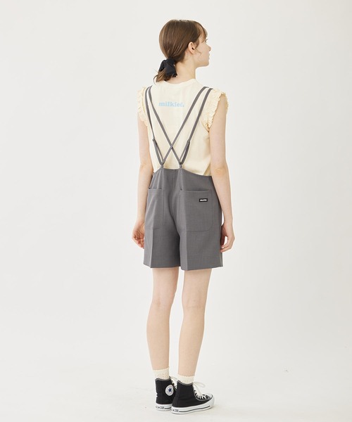 サロペット・オーバーオール・オールインワン MILITARY SHORT ALL IN ONE asymmetry patchwork denim all-in-one（サロペット