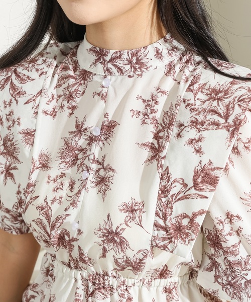 Lace Ladies（レースレディース） ワンピース 半袖 プチハイネック 花 