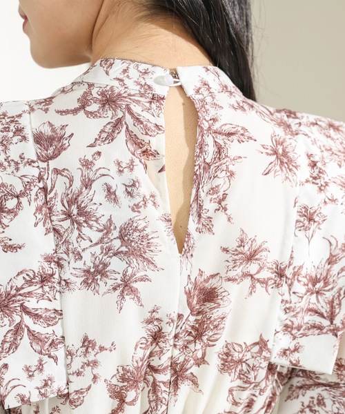 Lace Ladies プチハイネック花柄ギャザーワンピース ブルー FREE レースレディース Lace Ladies プチハイネック 花柄 ギャザー