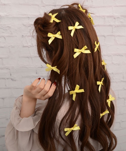 量産型 ヘアクリップ リボン ロリィタ 推し色 地雷 イエロー