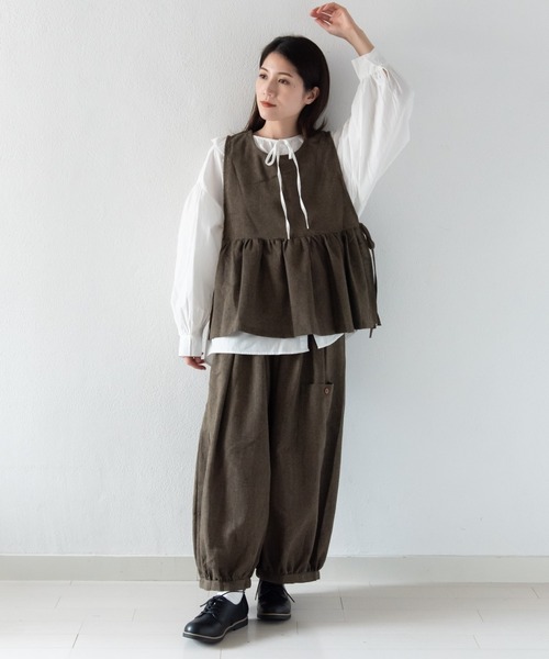 LOSUCA セットアップ ノースリーブギャザープルオーバー ワイドパンツ