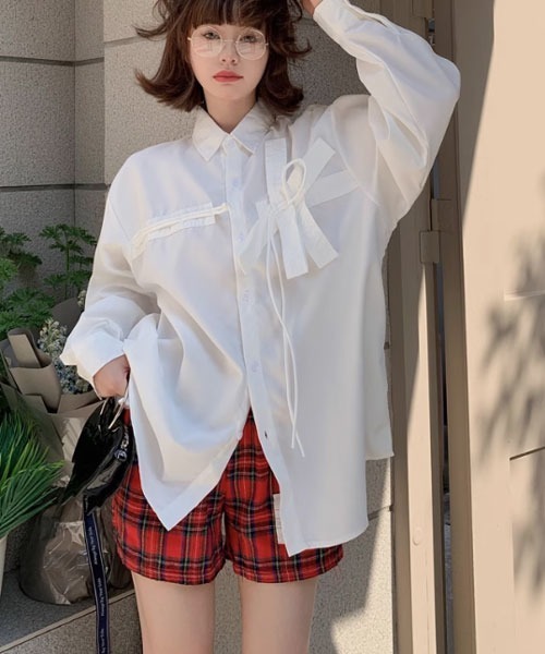 シャツ/ブラウス(長袖/七分) deres secret heart shirt jacket S-73022（セロリー）Selery ブラウス 長袖 ノーアイロン 仕事服｜事務服