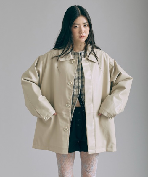 EN NEUME コート アウター Faux Leather Over Jacket レディース