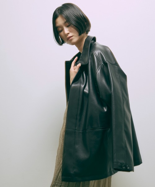 EN NEUME コート アウター Faux Leather Over Jacket レディース