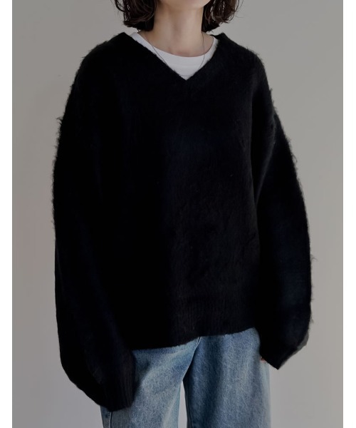 【美品❗️】stone  リブ　ニットセーター　ブラック　L Re:EDIT（リエディ） ニット セーター 「新色追加」モヘアライクV