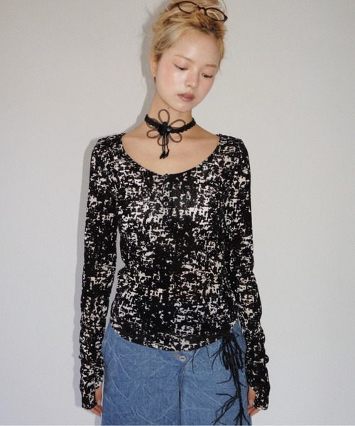 musubore（ムスボレ） tシャツ sheer velours henry tops / ヘンリー