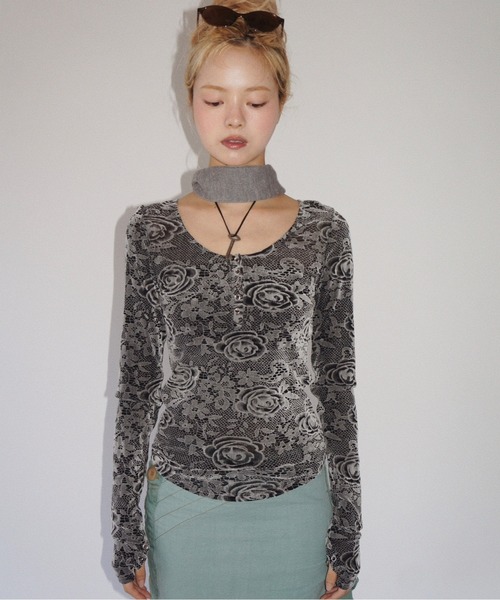 musubore（ムスボレ） tシャツ sheer velours henry tops / ヘンリー