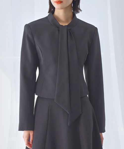 LOWO セットアップ ボウタイ付きジャケット フレアスカート