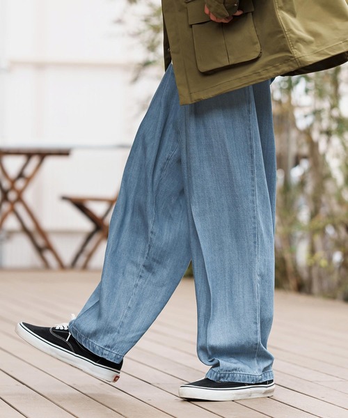 CAMBIO ジーンズ mp13284-Silky Denim Two Tuck Wide Straight Pants