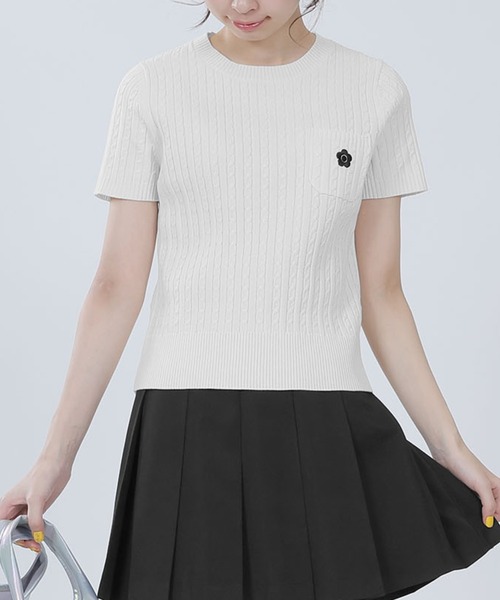ニット セーター マリークワント mary quant デイジーワンポイント半袖 プルオーバー レディース
