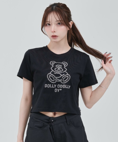 tシャツ 「OY/オーワイ」 CRYSTAL DOLLY CROPPED TEE/クリスタルオードリークロップ半袖Tシャツ レディース