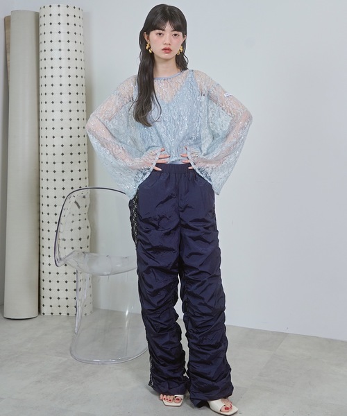 VIOLETTA（ヴィオレッタ） パンツ モノグラムロゴラインギャザー