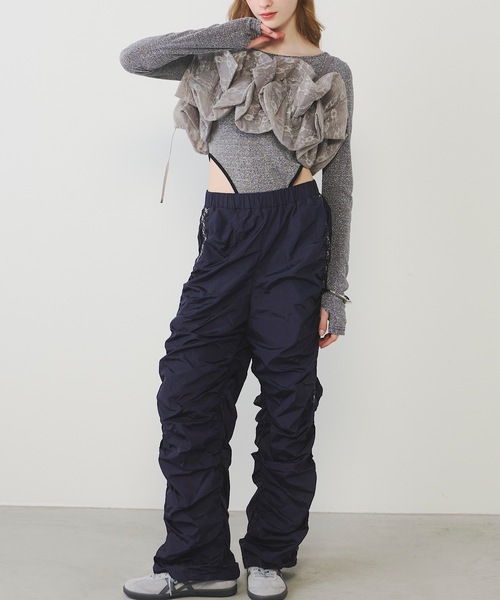 VIOLETTA（ヴィオレッタ） パンツ モノグラムロゴラインギャザー