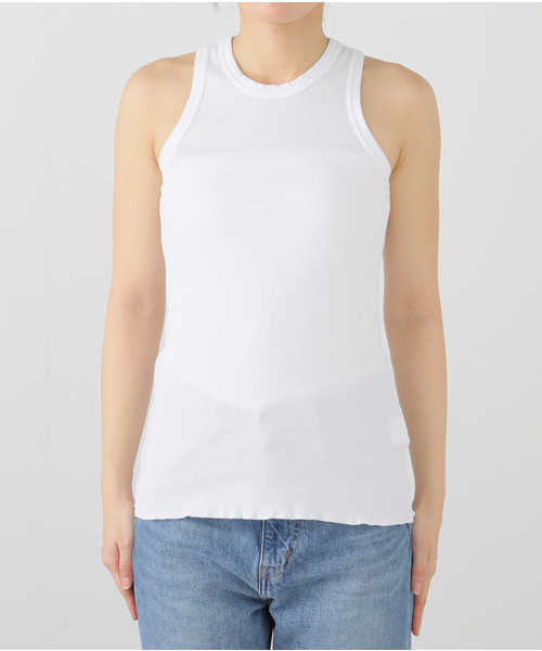 タンクトップ ノースリーブ SOFT RIB TANK：タンクトップ レディース Chico タンクトップ ノースリーブ レース付きニットタンク