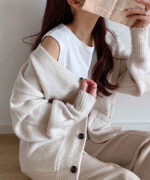 「andme」 「alma design」ニットカーディガン FREE モカ レディース_画像4