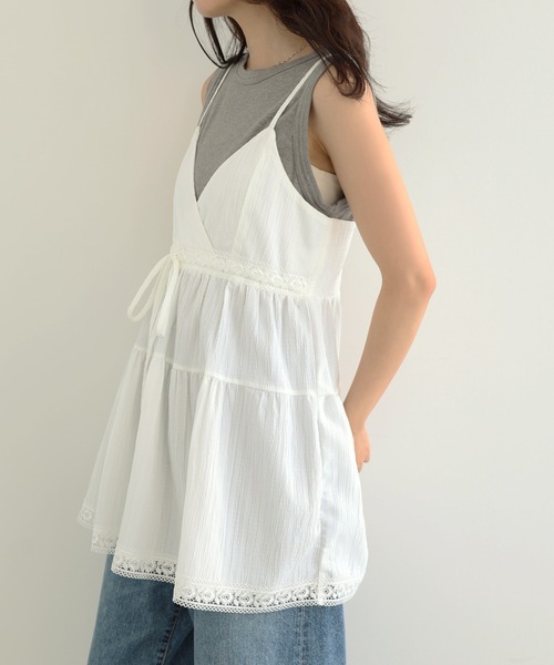 Freesia キャミソール フロントリボンティアードキャミソールトップス