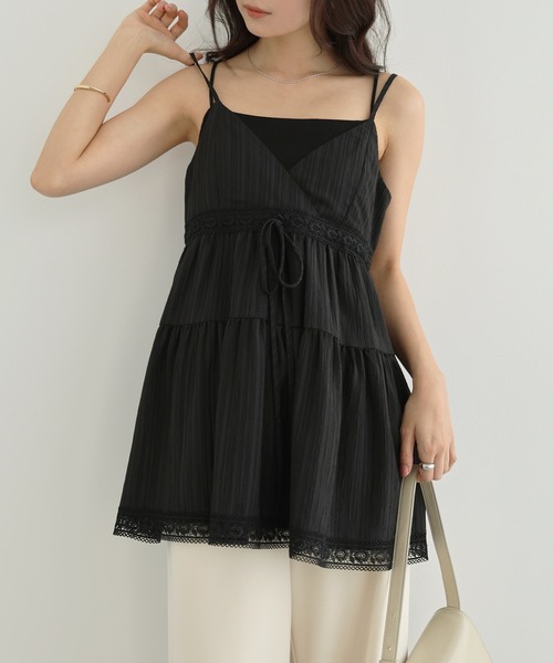 Freesia キャミソール フロントリボンティアードキャミソールトップス