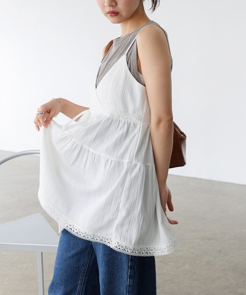 Freesia キャミソール フロントリボンティアードキャミソールトップス