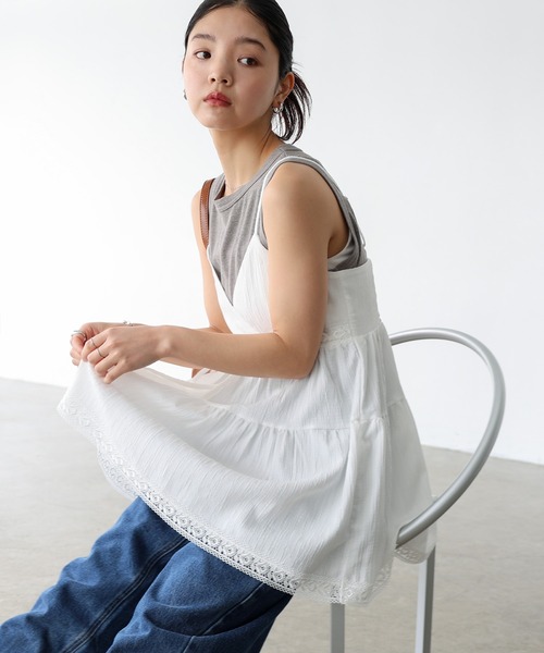 Freesia キャミソール フロントリボンティアードキャミソールトップス