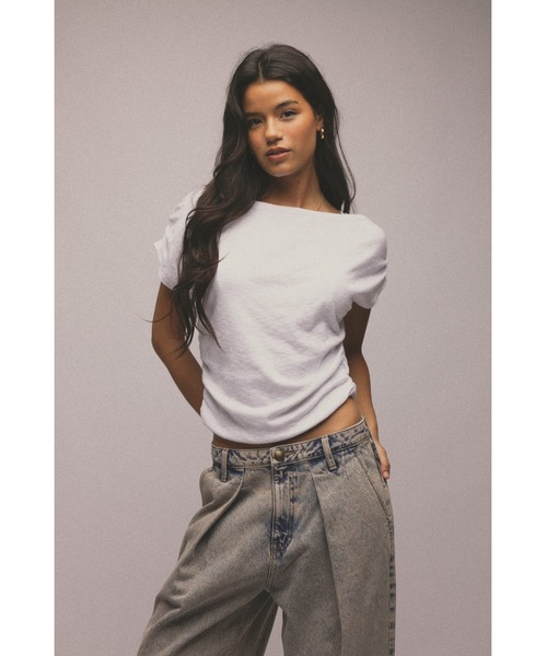 ALEXIA STAM tシャツ Side Gather Boat Neck Tee /サイド