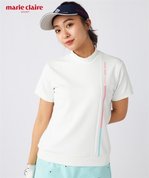 marie claire sport ライトダンボールニット半袖モックネックシャツ（接触冷感・UVカット） レディース