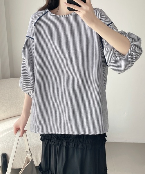 確認用ページ Lei Liese panel sleeve shirt NV(1 NAVY): AKIRANAKA: WOMENS