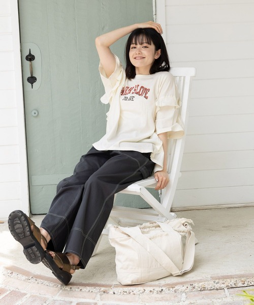 「niko and...」 半袖カットソー LARGE オフホワイト レディース