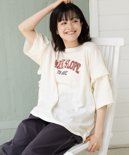 「niko and...」 半袖カットソー LARGE オフホワイト レディース