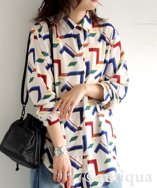 antiqua（アンティカ） ブラウス シャツ 幾何学柄シャツ レディース 