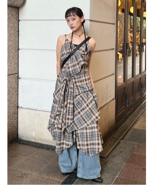 sly アシンメトリー ヘム チェック ワンピース セール】ASYMMETRY HEM CHECK OP アシンメトリー ヘム チェック
