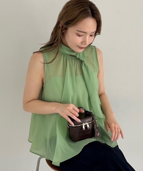 新品　タグ付き　限定カラー　FRAY I.D シアーボウタイブラウス FRAY I.D ブラウス シャツ 「WEB限定カラー」シアーノースリ
