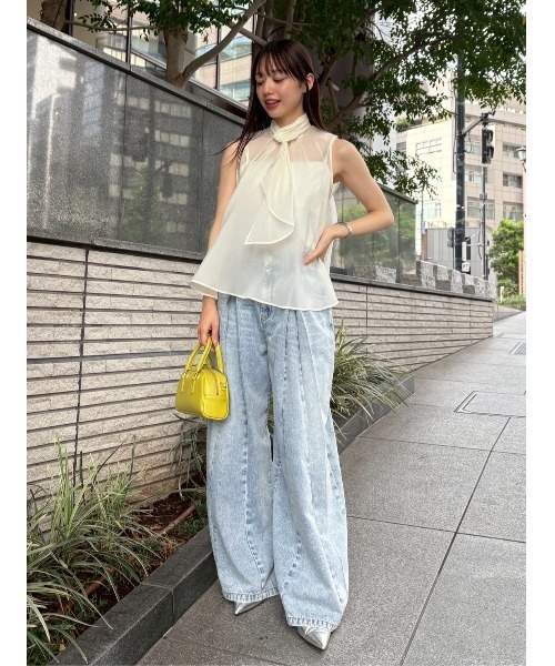 新品　タグ付き　限定カラー　FRAY I.D シアーボウタイブラウス FRAY I.D ブラウス シャツ 「WEB限定カラー」シアーノースリ