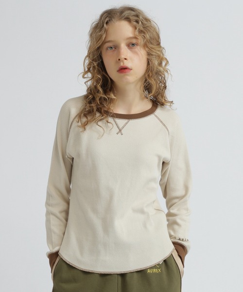 tシャツ BICOLOR HONEYCOMBI WAFFLE T-SHIRT/バイカラーハニカムワッフルTシャツ レディース