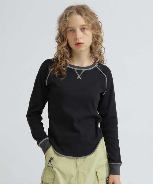 tシャツ BICOLOR HONEYCOMBI WAFFLE T-SHIRT/バイカラーハニカムワッフルTシャツ レディース AVIREX tシャツ BICOLOR HONEYCOMBI WAFFLE T-SHIRT/バイカラー