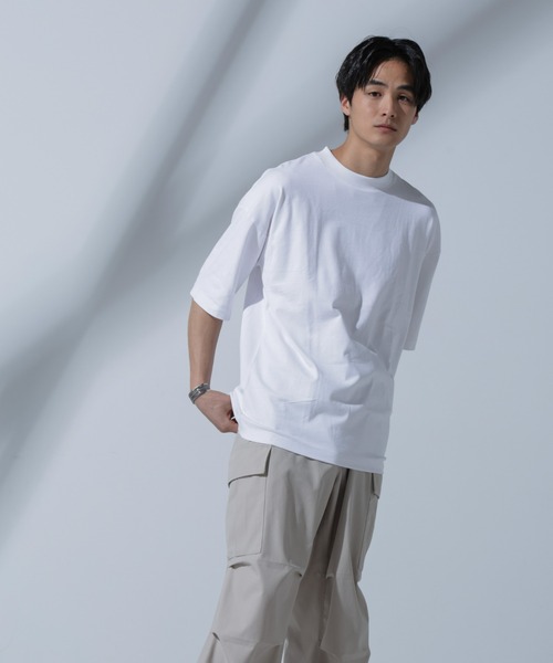 「NANO universe」 半袖Tシャツ L ホワイト メンズ