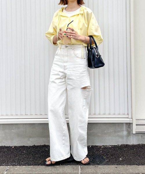 「Chillfar」 ダメージ加工デニムパンツ MEDIUM ホワイト レディース