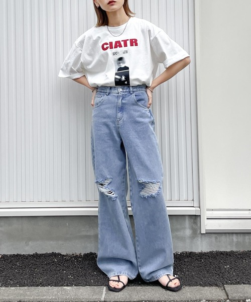 「Chillfar」 ダメージ加工デニムパンツ MEDIUM ホワイト レディース