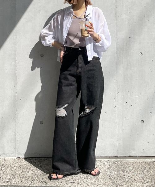 「Chillfar」 ダメージ加工デニムパンツ MEDIUM ホワイト レディース