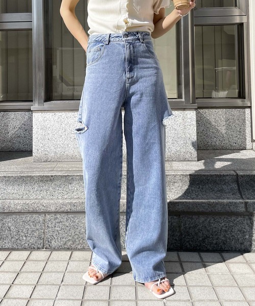 「Chillfar」 ダメージ加工デニムパンツ MEDIUM ホワイト レディース