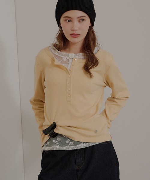 MUHET（ミュエータ） ヘンリーネック tシャツ henley neck layered