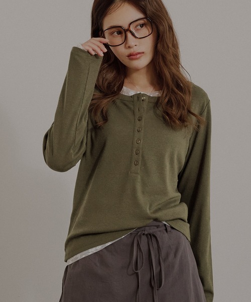 MUHET（ミュエータ） ヘンリーネック tシャツ henley neck layered