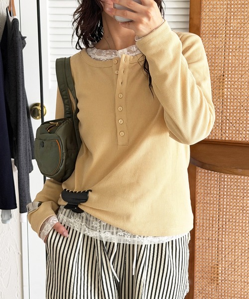 MUHET（ミュエータ） ヘンリーネック tシャツ henley neck layered