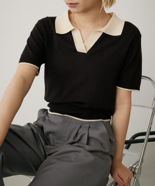 「MIEL CRISHUNANT」 半袖ニット FREE ブラック レディース_画像2