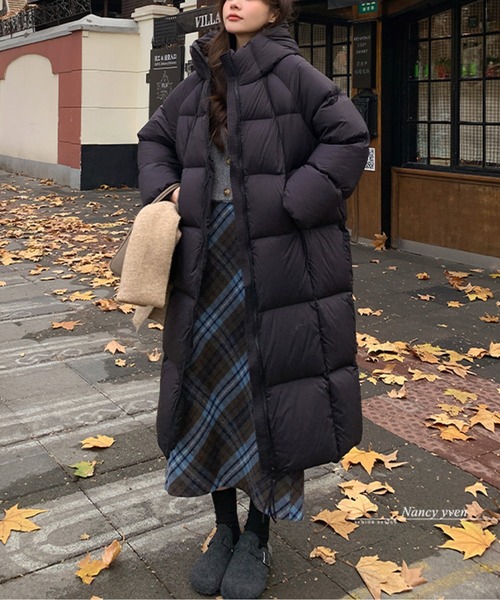 ダウンコート ダウンジャケット フード付き中綿ロングダウンコート