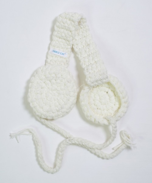 イヤーマフ　ニット　ハンドメイド shopnikoniko 耳当て イヤーマフ カラフルニット編み 紐付き