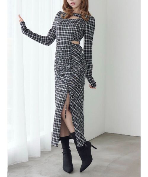 マーメイドチェックワンピース EATME EATME（イートミー） ワンピース デコルテチェックワンピース