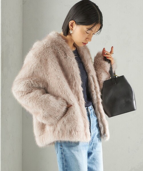 ブルゾン アウター フェイク ファー コクーン ブルゾン レディースの画像
