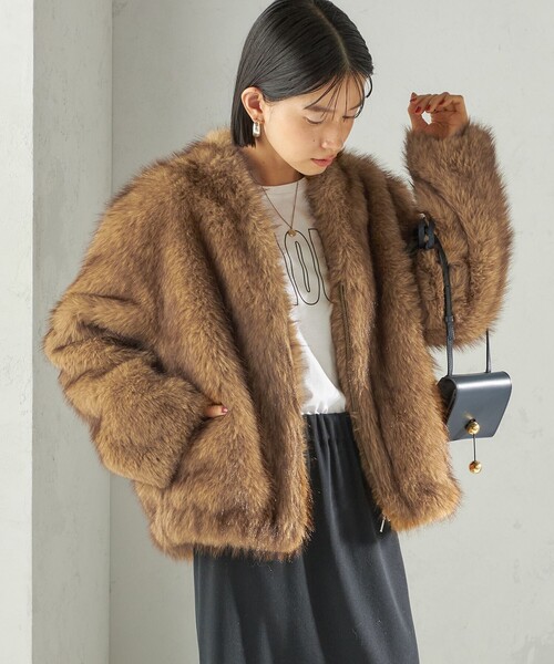 【新品】roughlow コクーンブルゾン ベージュ 完売品 SHIPS（シップス） ブルゾン アウター フェイク ファー コクーン