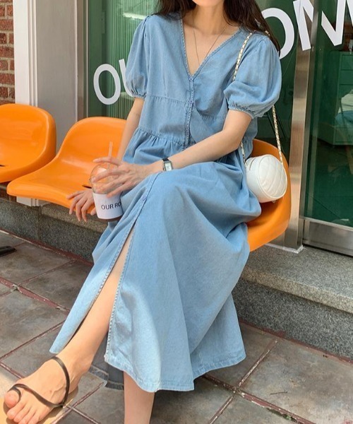 「FAVORITO」 半袖ワンピース F ライトブルー レディース_画像3