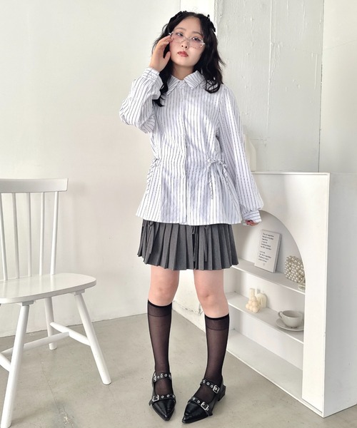Loueme ブラウス シャツ サイドリボンストライプシャツ レディース